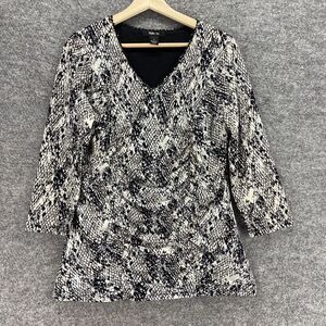 5/$45 Style&co. Blouse Women M Medium Black Animal Print V-Neck Long Sleeve